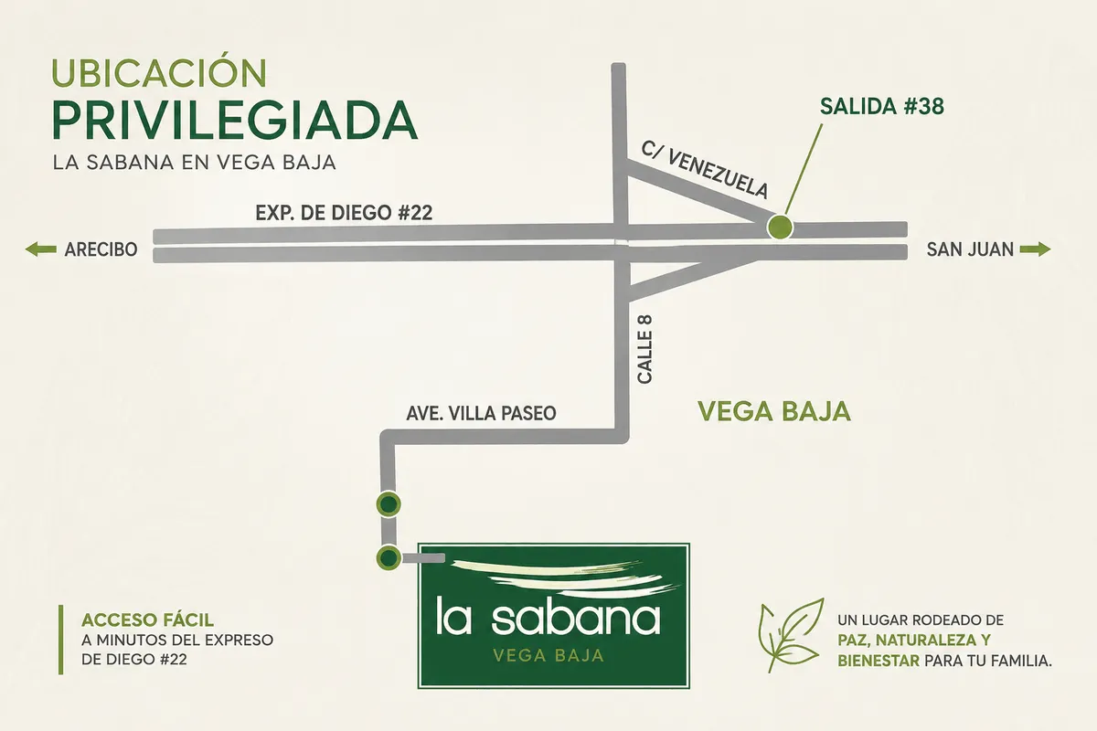 Mapa de ubicación de La Sabana en Vega Baja, Puerto Rico